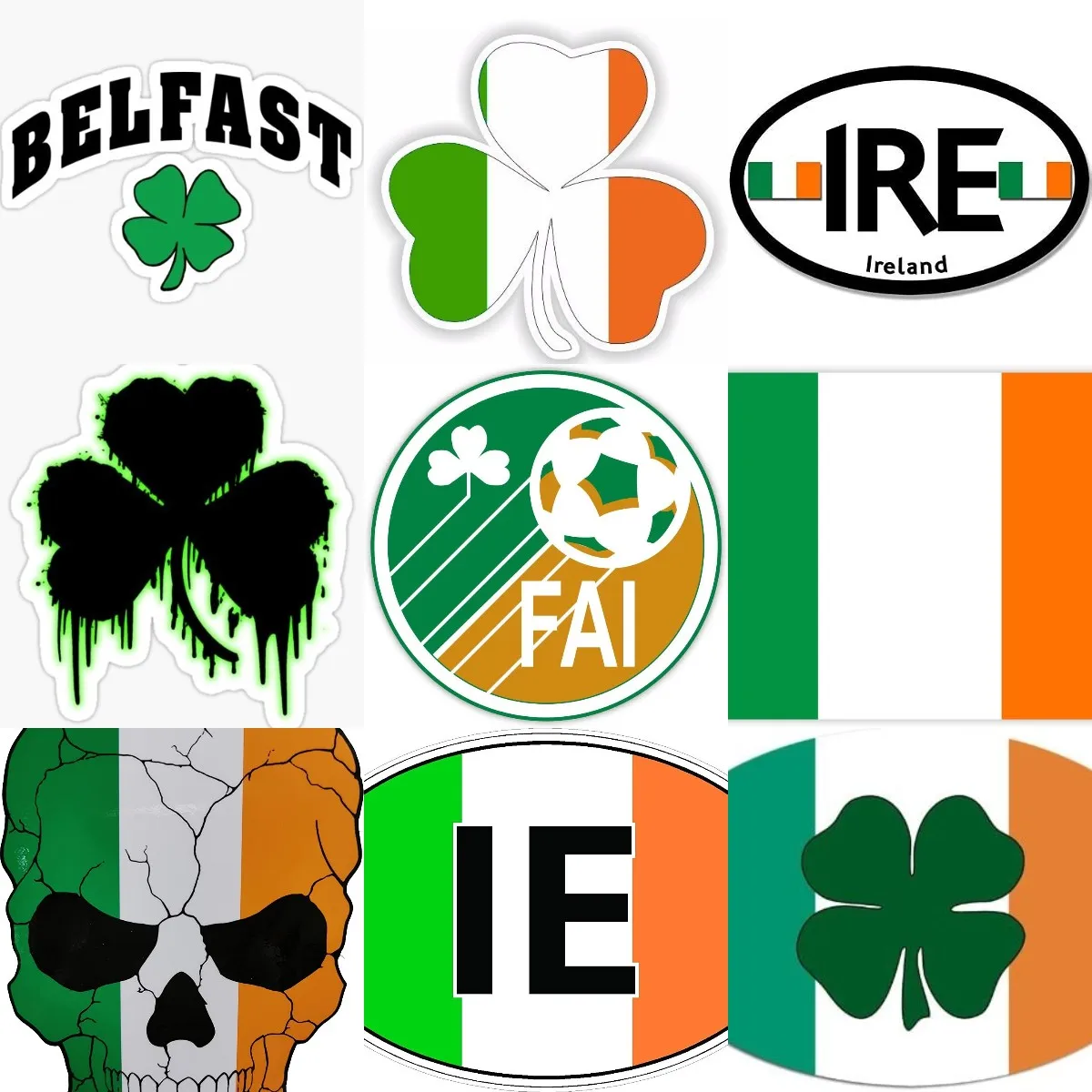 Ireland IRE Flag Luck Clover Sticker for Covered Scratch Decorate Motorcycle Wall Room Camper Van Bicycle Truck Van Helmet