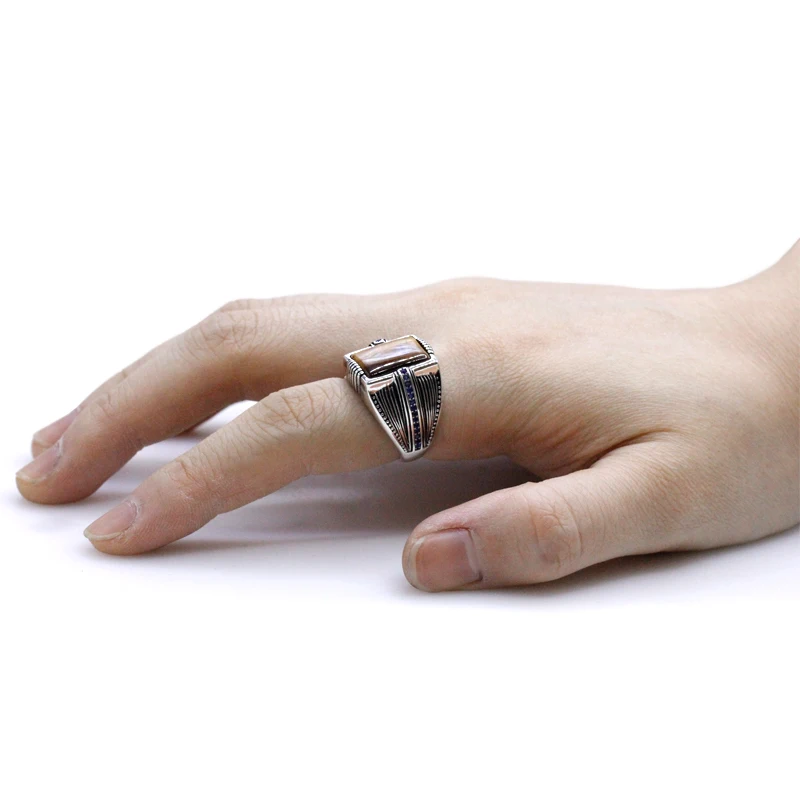S925 الفضة النقية الرجال اليدوية خاتم حجر عين النمر الطبيعي المرأة ريترو T Ükiye مجوهرات الأزياء هدية حفلة عيد ميلاد #5