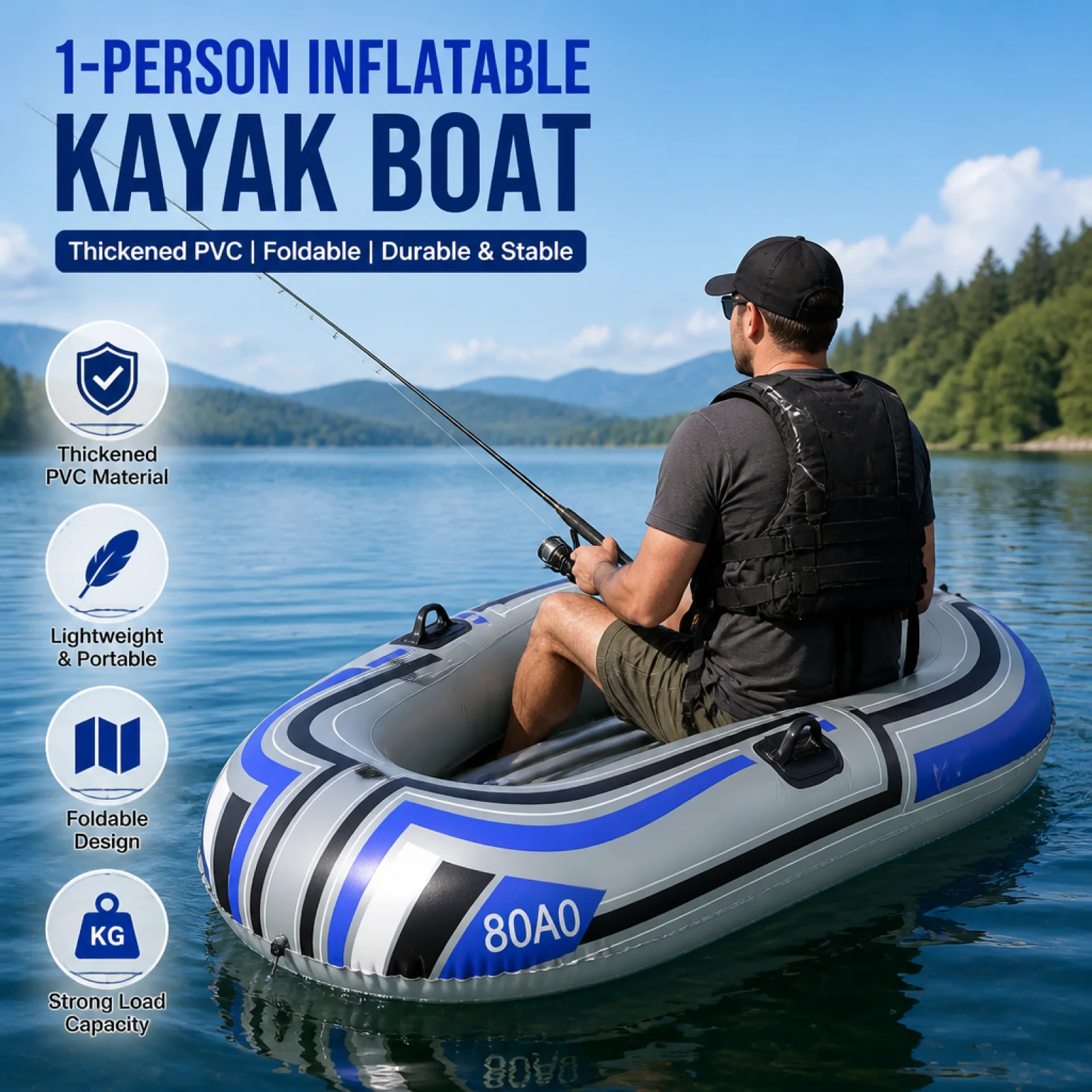 Inflatable Boat Canoe Fishing Boat With Double Valve For Parent-Child Interaction 1-2 Person Swimming Pool Activities