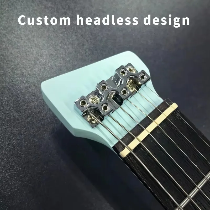Custom Headless Electric Guitar 6 String Solid Body S-S-H Pickup Mahogany Body Maple Neck Guitar pickguard