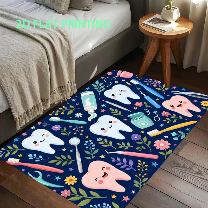 Cute Cartoon Teeth Dental Doormat Funny Tooth Toothbrush Pattern Entrance Floor Rug Creative Home Carpet for Porch Decor