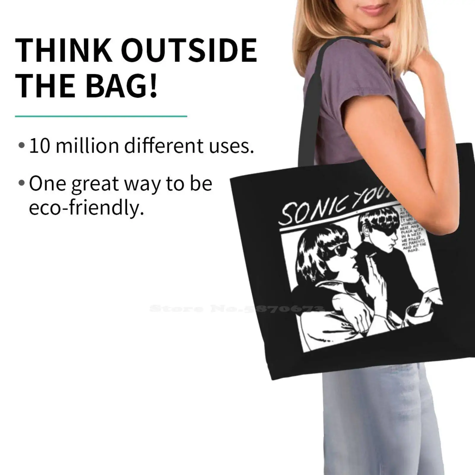 Youth Goo Music Rock Indie Alternative No Wave Large Size Reusable Foldable Shopping Bag