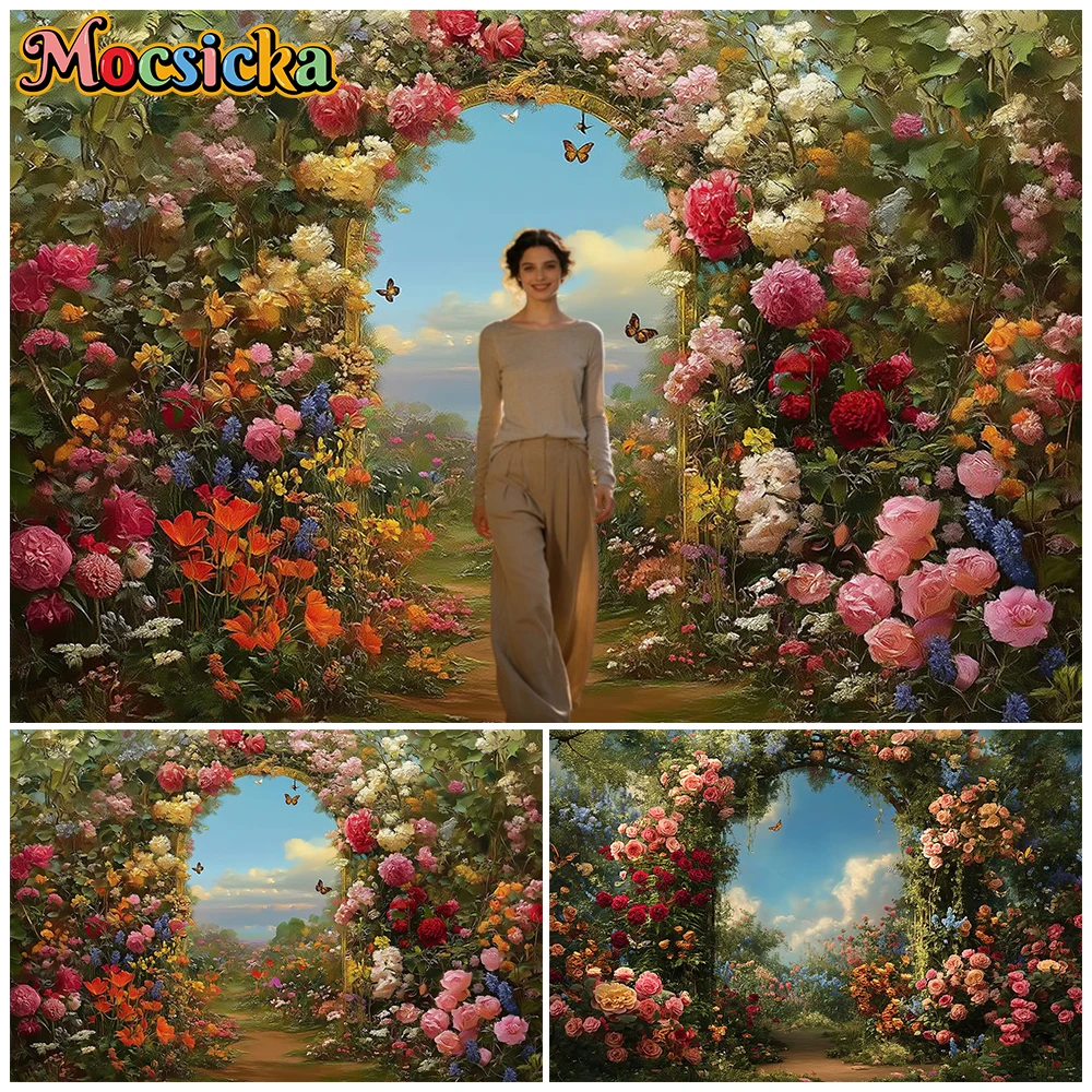 

Mocsicka Mother's Day Photography Backdrop Garden Spring Abstract Flower Decorations Woman Girl Portrait Photo Studio Background
