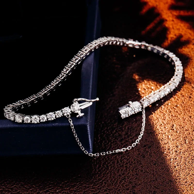 AIOSC Real Gold 14k18k D Color 2~4mm Four Claw Moissanite Tennis Bracelet with Safety Chain Bracelet GRA Certified Fine Jewelry