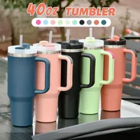 40oz Stainless Steel Vacuum Tumbler with Handle Straw Lid Bingba Insulated Cup Keep Cold/Hot Leakproof Travel Mug for Car Office