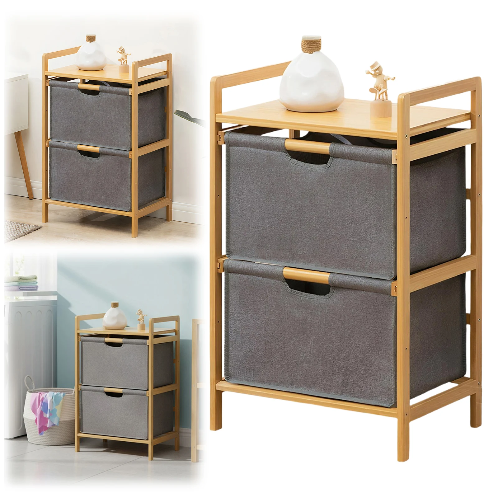 

Многоярусная бамбуковая корзина для белья с 2 ящиками (45 см)