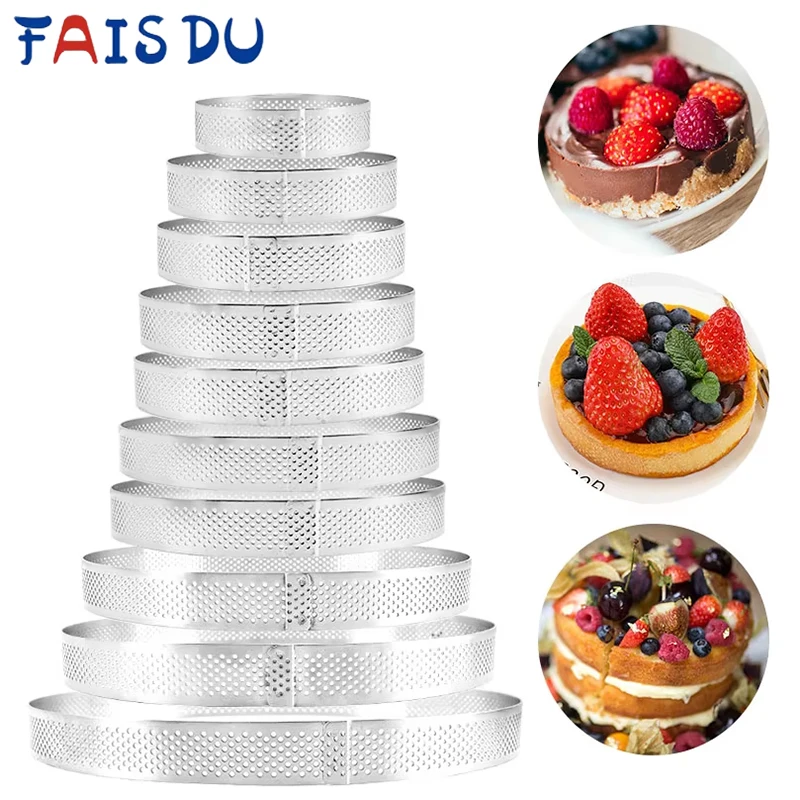 

304 Stainless Steel Tart Mold Ring Tartlet Cake Mousse Molds Cookies Pastry Circle Pie Perforated Heat-Resistant Baking Tools