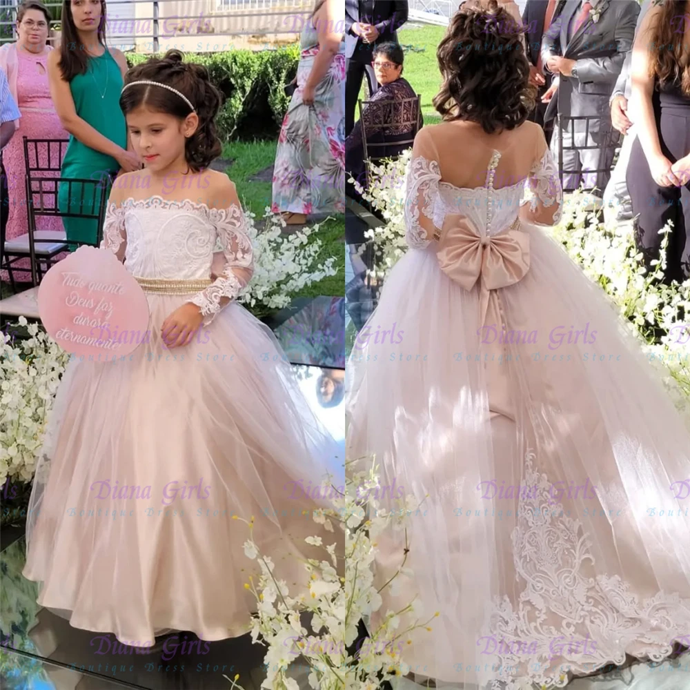 

Качественное милое платье с цветочным узором для девочек, тюлевое платье с атласной пышной аппликацией для свадьбы, маленькой принцессы, вечерние бальные платья на день рождения