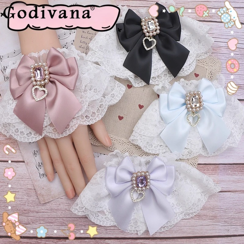 

Japanese Handmade Lolita Style Sleeves Japanese Girl's Sweet Cute Bow Lace Hand Sleeves Kawaii Y2k Oversleeve for Women