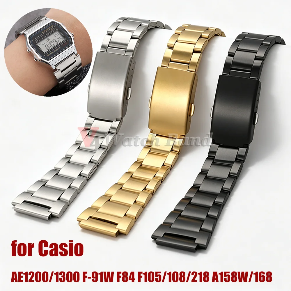18-mm-Armband für F-91W F84 F105/108/218 A158W A168 Edelstahl-Uhrenarmband für Casio AE1200/1300 Herren Damen Metallarmband Gürtel