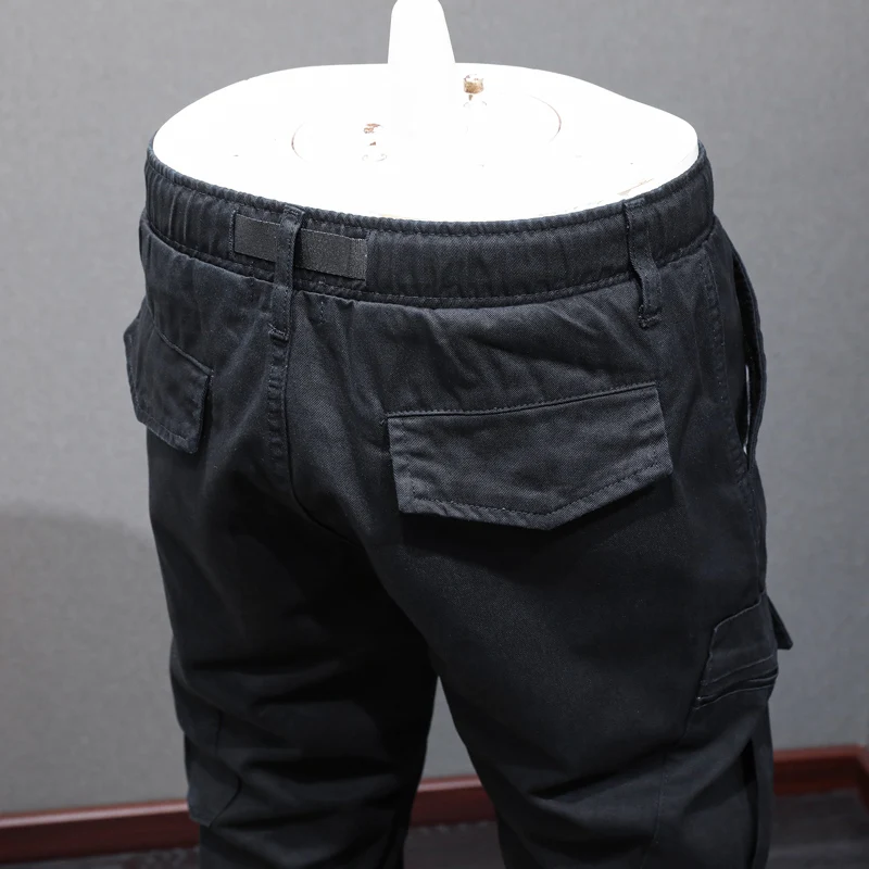 Y2k Fashion New Black Men's Jeans Washed Nostalgic Stretch Slim Fit Multi Pocket Jeans High Street Hip Hop Brand Pants Hombre