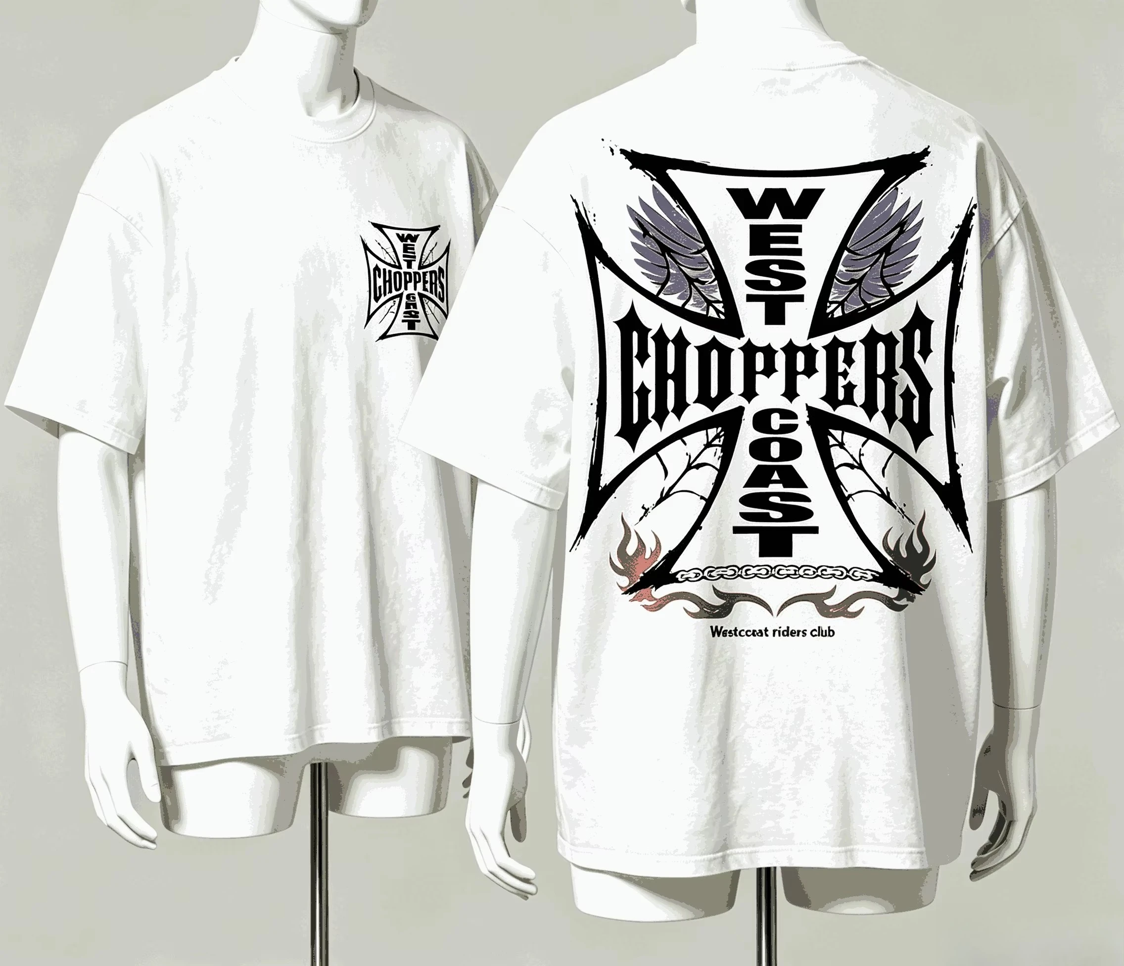 2026 New West Coast Choppers Family Matching Unisex Oversized TShirt Retro Cross Wing Flame Graphic Print Streetwear Casual Tee