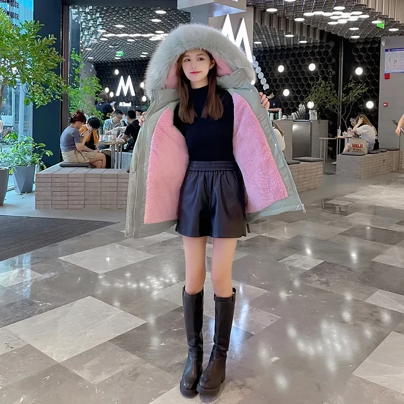 Faux FUR Spliced Hooded Coatเสื้อผ้าผู้หญิงหลวมThicken WARM PUFFER JACKET 2025 ใหม่แฟชั่นElegant Chic Lady Outerwear