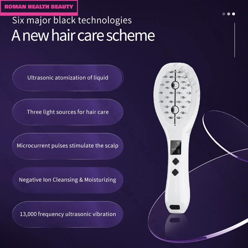 超音波噴霧頭皮コーム-ems-マイクロカレント-赤青紫光-13000hz-振動-イオン療法-脱毛予防-旅行用