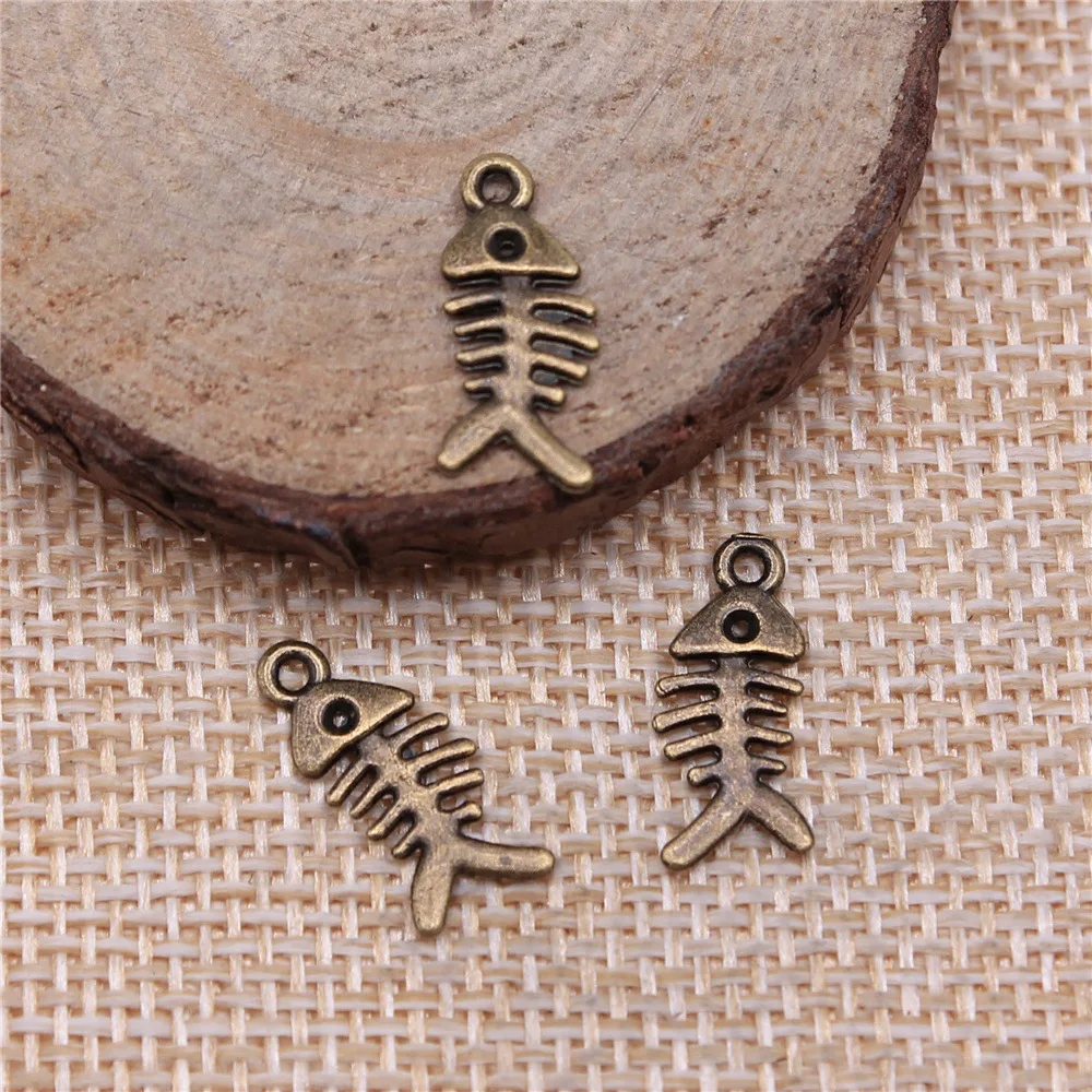IFOCUS 20pcs/Lot Fish Bone Charms For DIY Jewelry Making Zinc Alloy 17x7mm/0.67x0.28inch