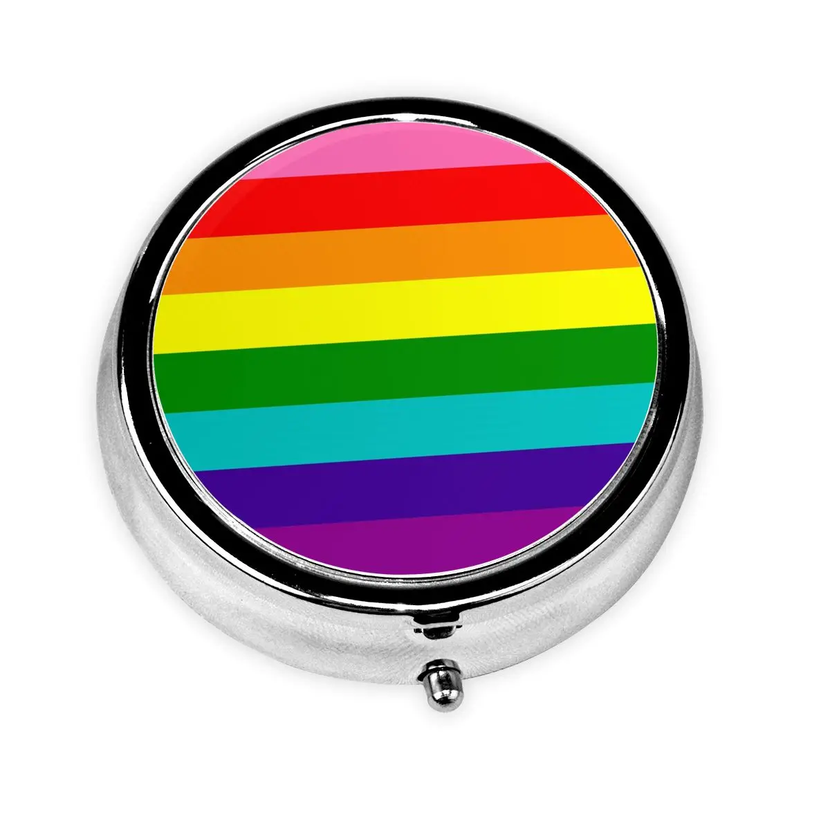 

Gay Pride Flag Travel Round Pill Organizer Lesbian Rainbow GLBT Medicine Box Pill Box Splitters Storage Box for Pockets Purse