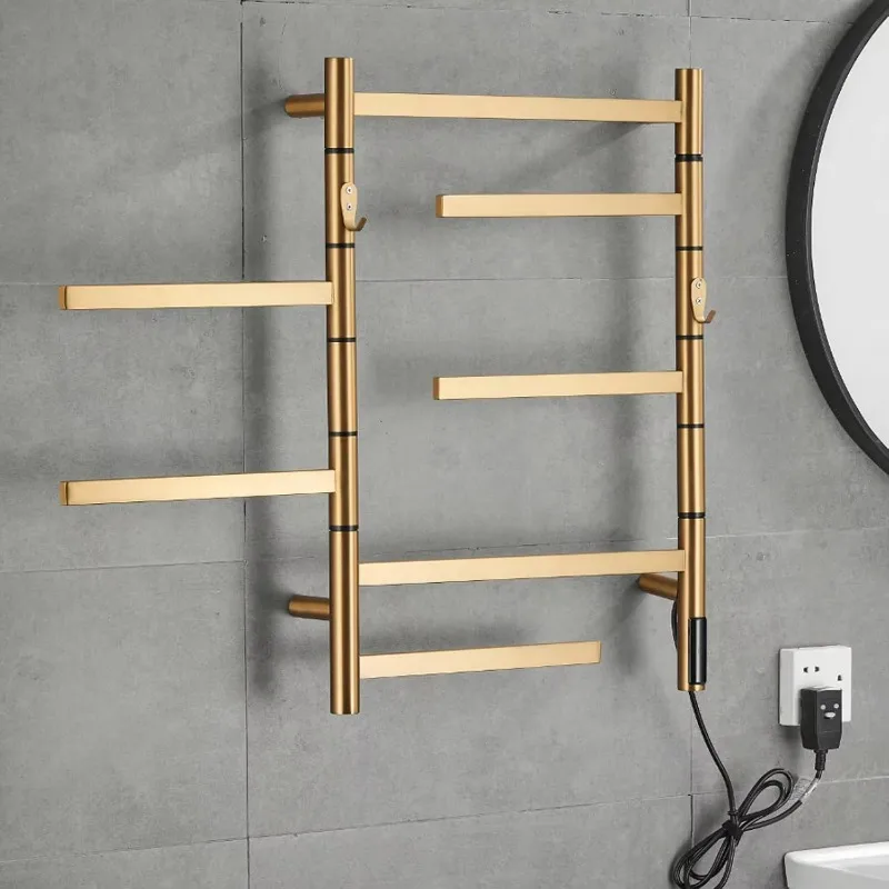 Heated towel rack radiator, electric towel rack, gold wall-mounted/double-sided rotary towel heater