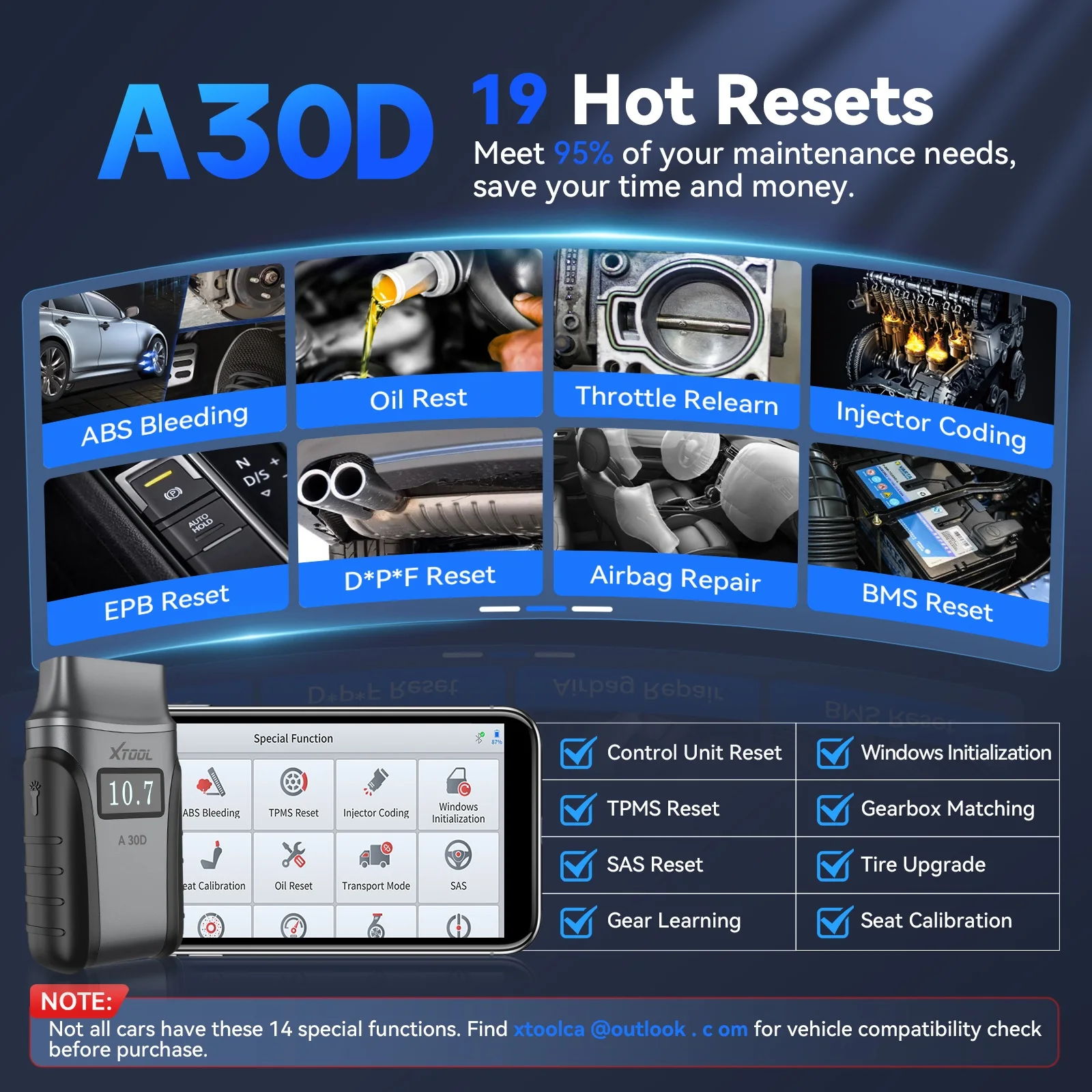 Picture 6: XTOOL A30D V2.0 OBD2 Scanner Full System Car Diagnostic Tools with Android / iOS APP OBD Bidirectional Control Scanner 8-IN-1 Live Data FCA Autoauth CAN FD Protocol 19+ Resets Lifetime Free Software Update