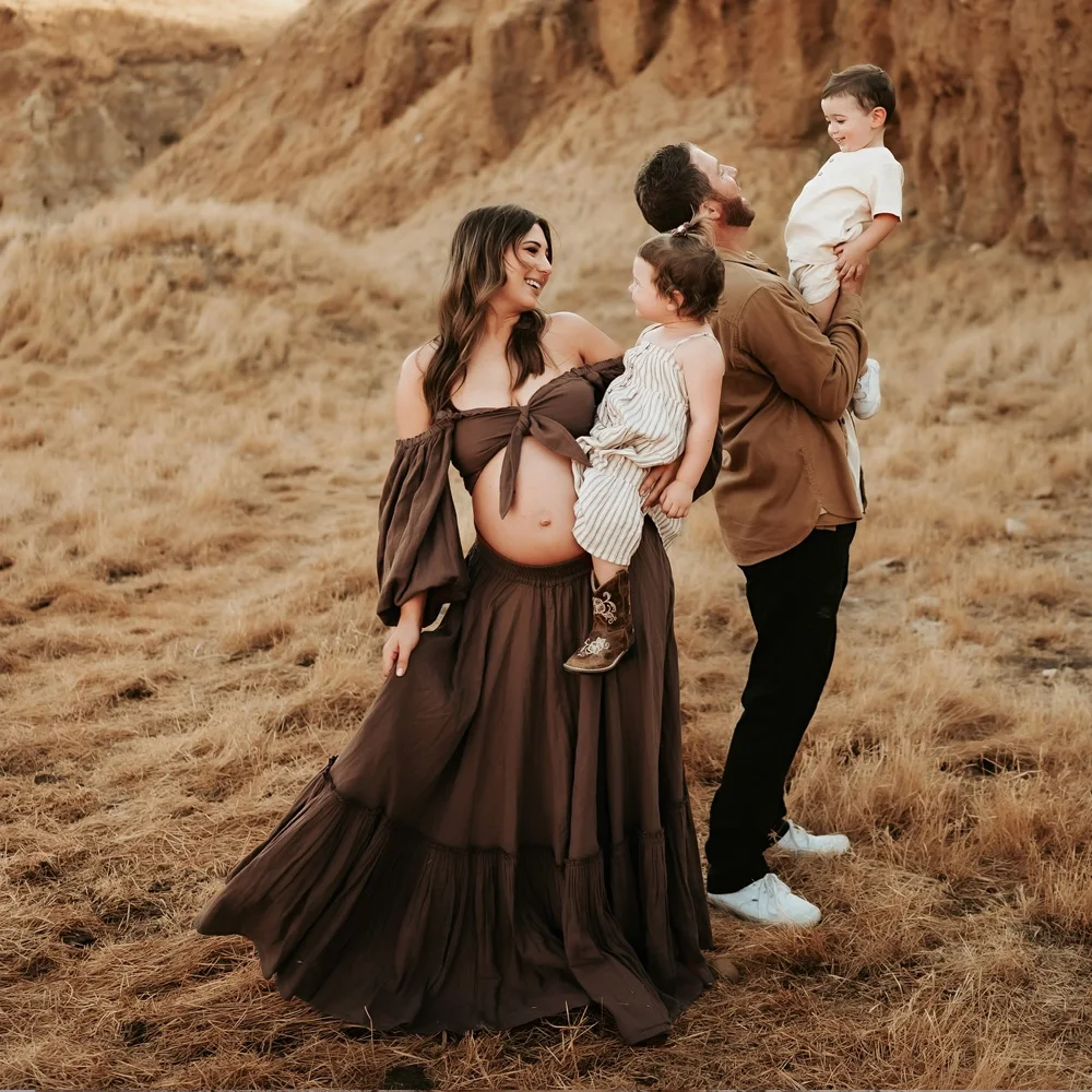Elegantes Umstandskleid für Fotoshootings, Spitzenstickerei, Chiffon-Schwangerschaftskleid mit Umstandskleid für schwangere Frauen