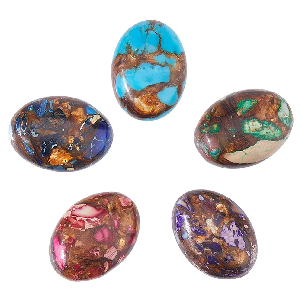 

5Pcs 5 Styles Lazuli Imperial Jasper and Bronzite Cabochons Dyed Oval Mixed Color 25~25.5x18~18.5x7~8mm 1pc/style