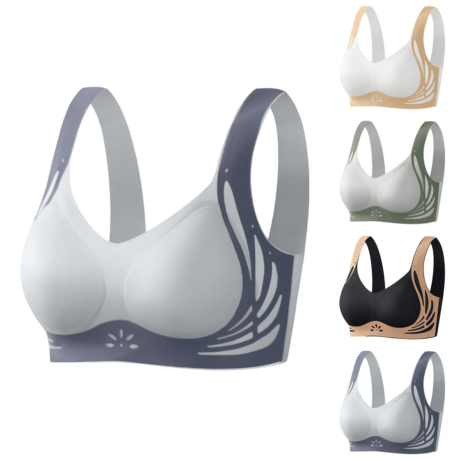 Women'S Push-Up Bra With Contrasting Color Stitching Design Comfortable And No-Wire Bra A Must-Have For Everyday Scenes