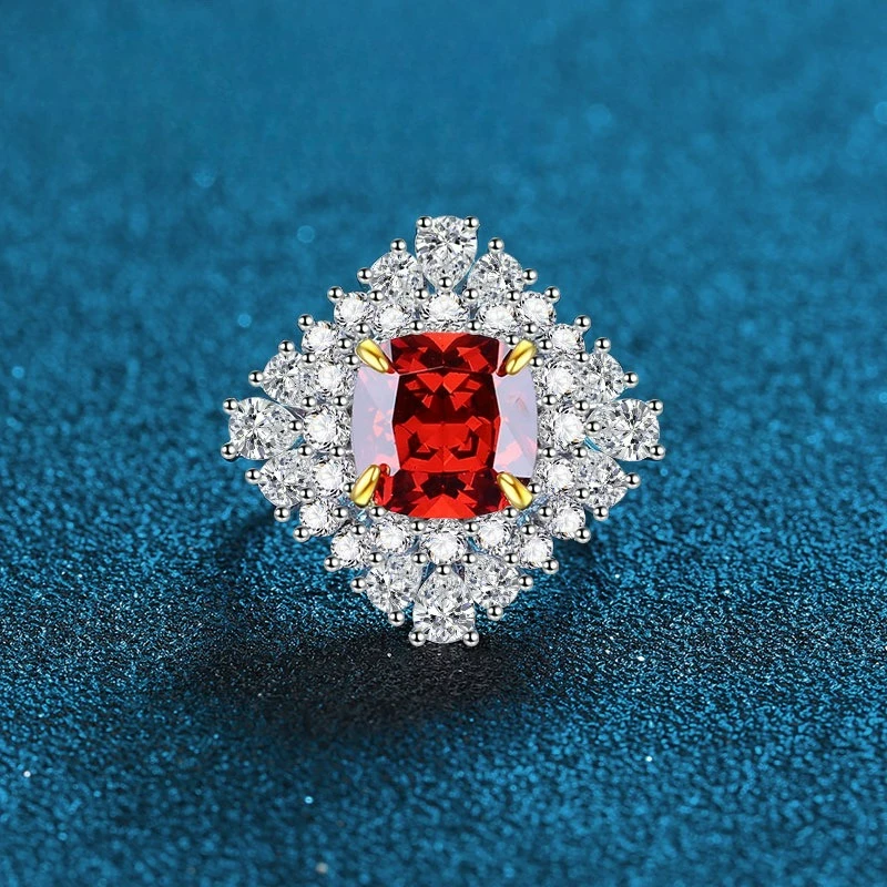 

Вырезка ледяного цветка PT950, платиновый искусственный культивированный драгоценный камень, морское синее золото, красное женское кольцо Падма, благородное кольцо с бриллиантом