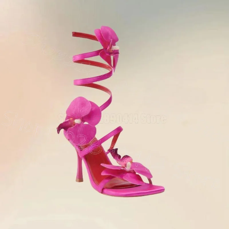 

Rose Red Appliques Design Twine Sandals Slip On Women Shoes Thin High Heels Novel Party Banquet Dating 2025 Zapatos Para Mujere