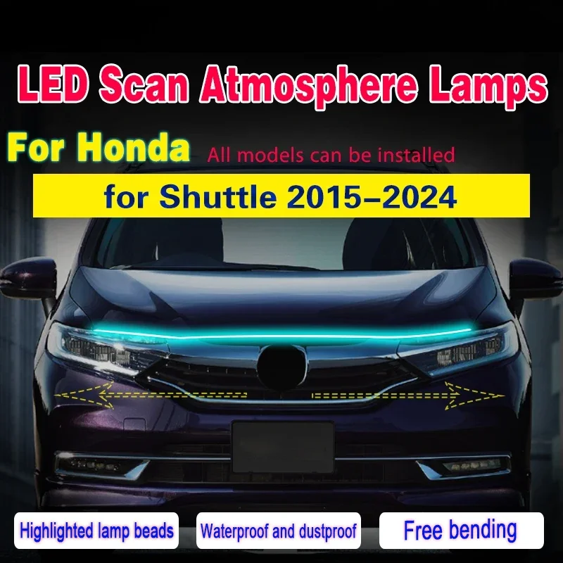 For Honda Shuttle 2015-2024 12V Scan Starting Car Hood Light Strip LED Daytime Running Light Waterproof Flexible Light Strip