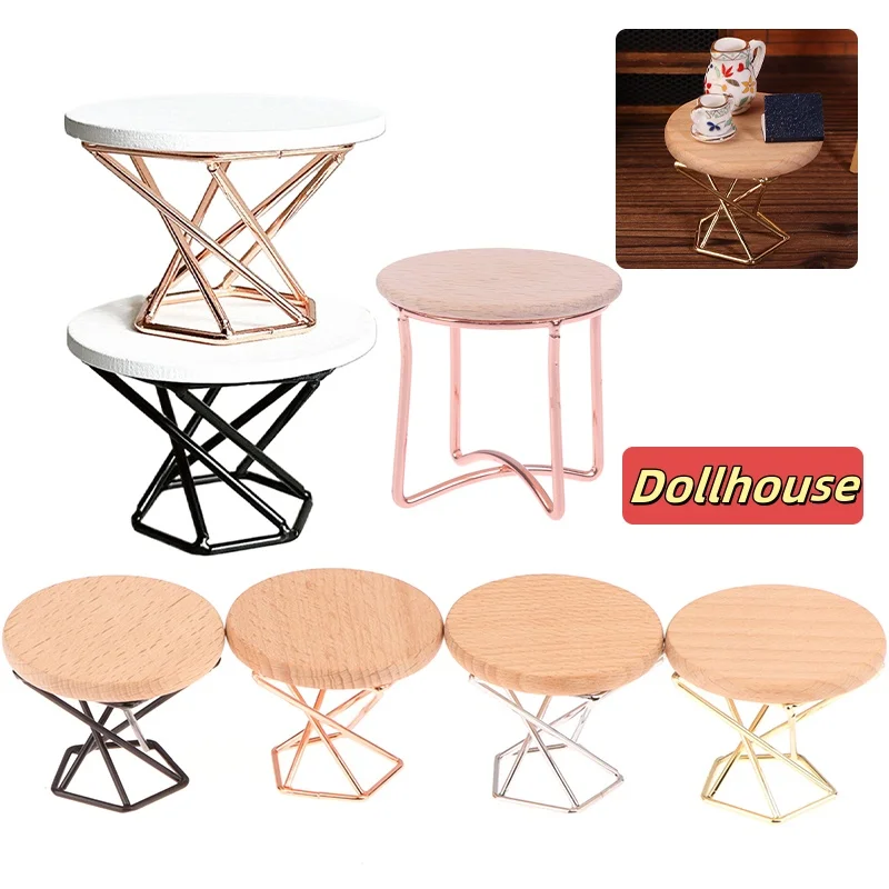 1/12 Dollhouse Simulation Coffee Table Round Tea Table Model Doll Home Miniature Furniture Decor Micro Scene Construction Props