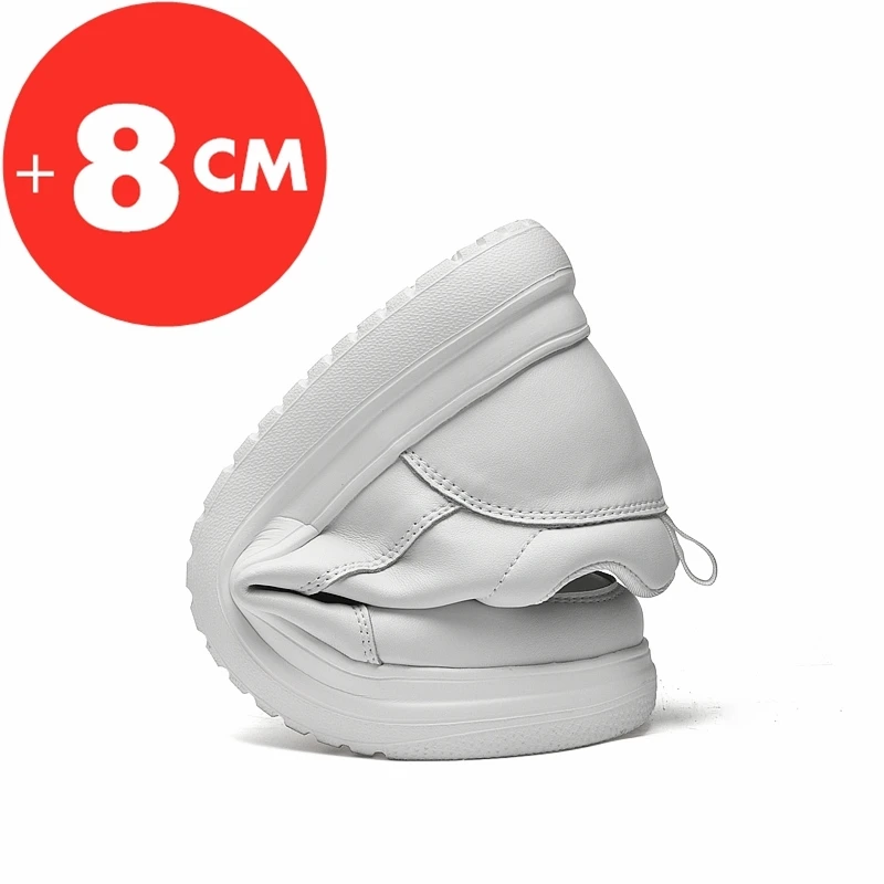 Zapatillas deportivas de cuero de vaca para hombre, calzado deportivo con plantilla de elevación de 8cm, transpirable, a la moda