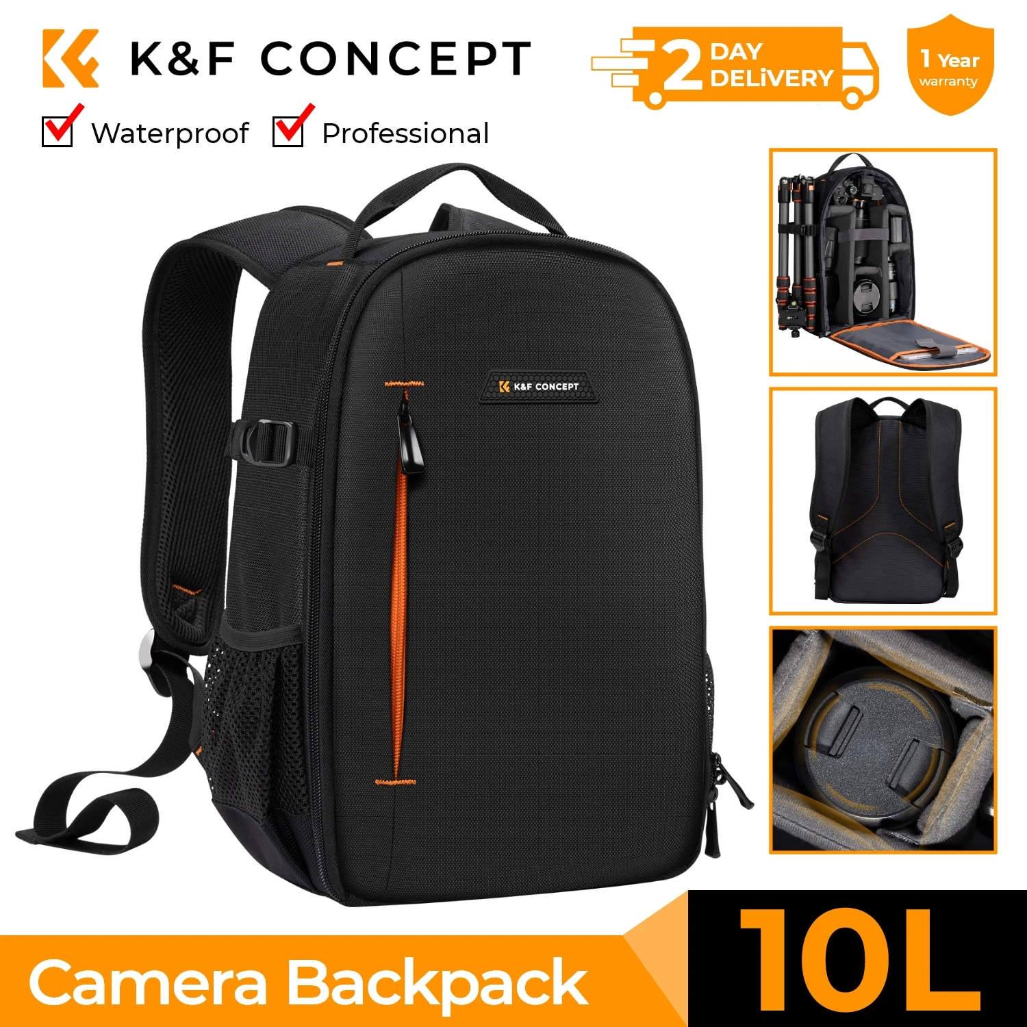 Plecak fotograficzny K&F CONCEPT 10L, lekki plecak podróżny dla fotografów, torba na aparat Canon Sony Nikon DSLR z uchwytem na statyw