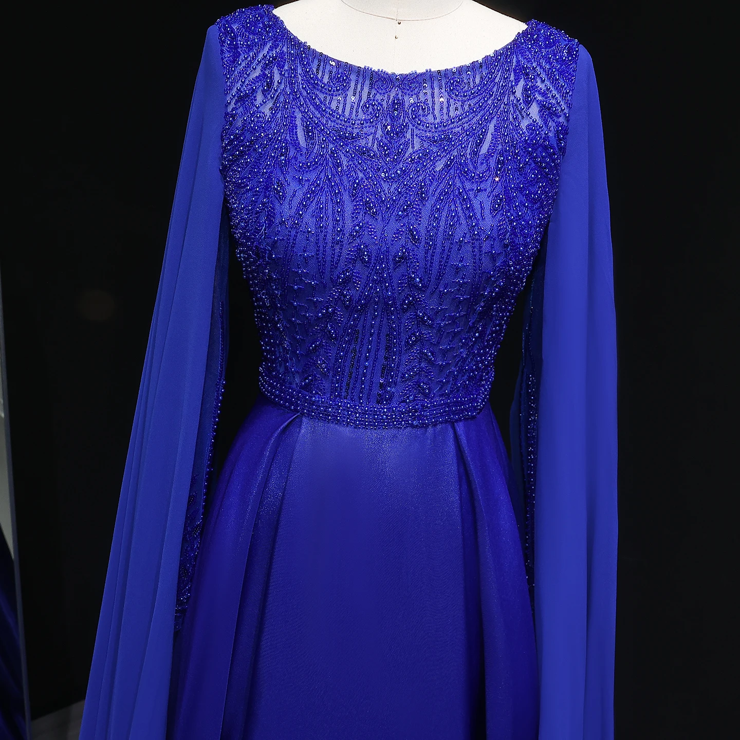 Sharon Said Arabic Royal Blue Long Evening Dress with Cape Sleeve Elegant Beaded Women Wedding Party Gowns SF359 Customized