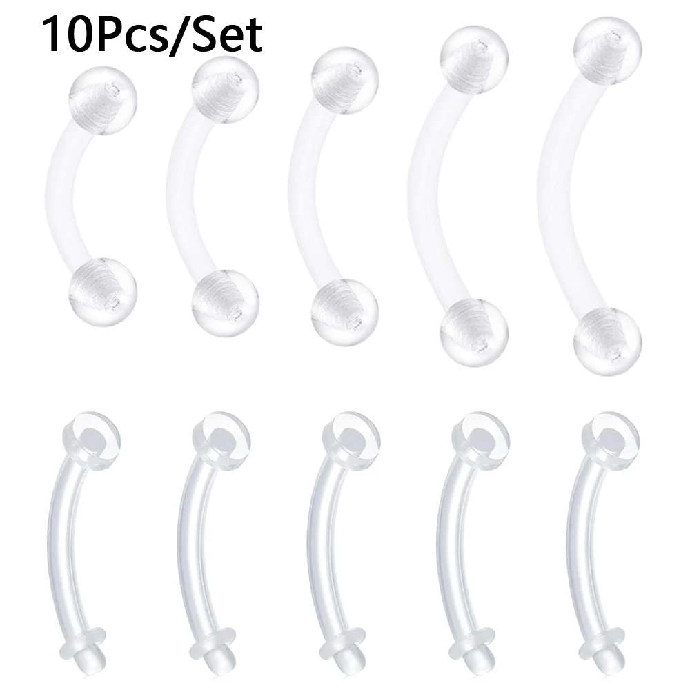 10Pcs/Set Of 14G Male And Female Transparent Acrylic Fashionably Eyebrow Rings And Nose Rings Suitable For Sports Surgery