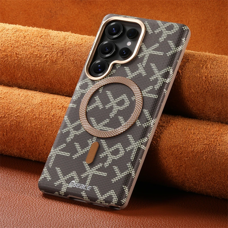 Etui biznesowe ze skóry z Magsafe do Samsunga Galaxy S26 S25 S24 Ultra Plus, magnetyczne, z bezprzewodowym ładowaniem, z metalową osłoną obiektywu. — zdjęcie produktu 3