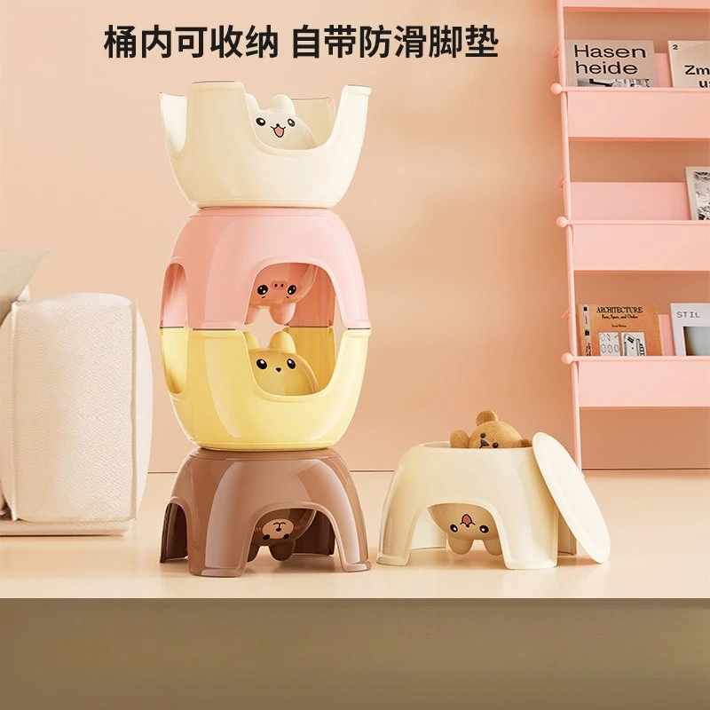 

Kids Toy Storage Stool Multifunctional Plastic Seat with Anti-Slip Thickened Design Stackable for Nursery