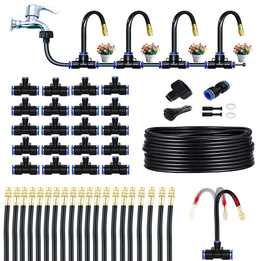 

Drip Irrigation Kit Automatic Irrigation System 360Adjustable 20 Brass Spray Nozzles 12mm Irrigation Tubing Hose Patio Misting P