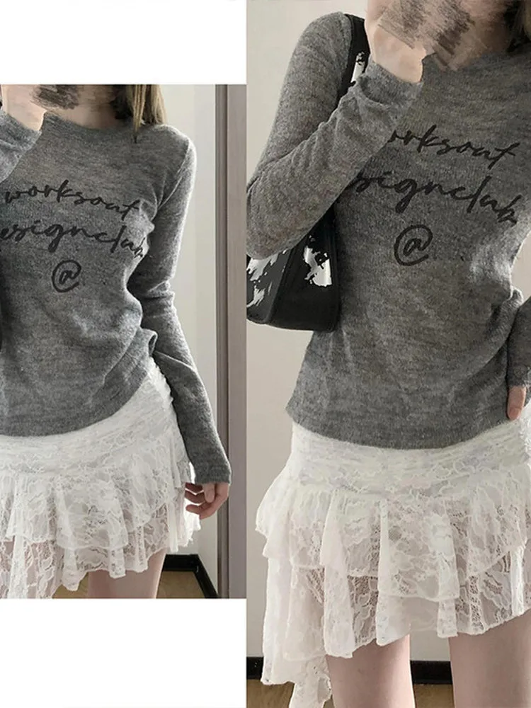 Large Size White Lace Asymmetrical Sash Half Skirt Women Spring Autumn Bohemian Sexy Cake Short Skirt Half Skirt