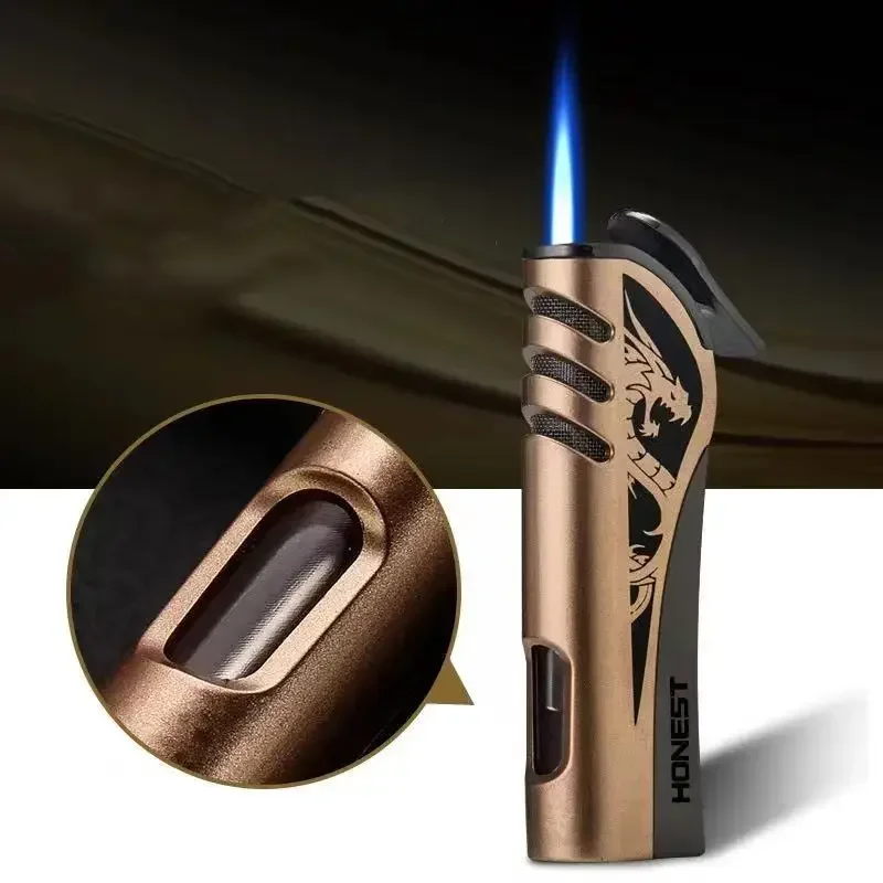 Metal Jet Blue Flame Inflatable Lighter Windproof Torch Spray Dragon Gas Butane Portable Cigarette Lighter Men\'s Small Tool