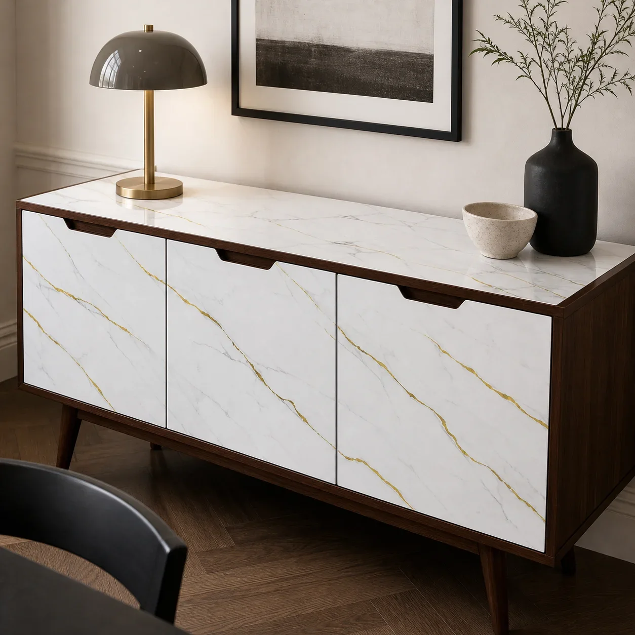 Luxury Gold-Veined Marble Oil-Proof Sticker High-Gloss PVC Decorative Film Suitable For Kitchen Countertops And Backsplashes.