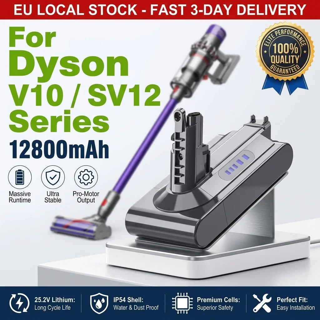 Batteria a ricarica rapida per aspirapolvere Dyson serie V6 V7 V8 V10 V11 V15, modello SV07 DC62 DC58 DC31, batteria al litio ad alta capacità 25,2 V 12800 mAh