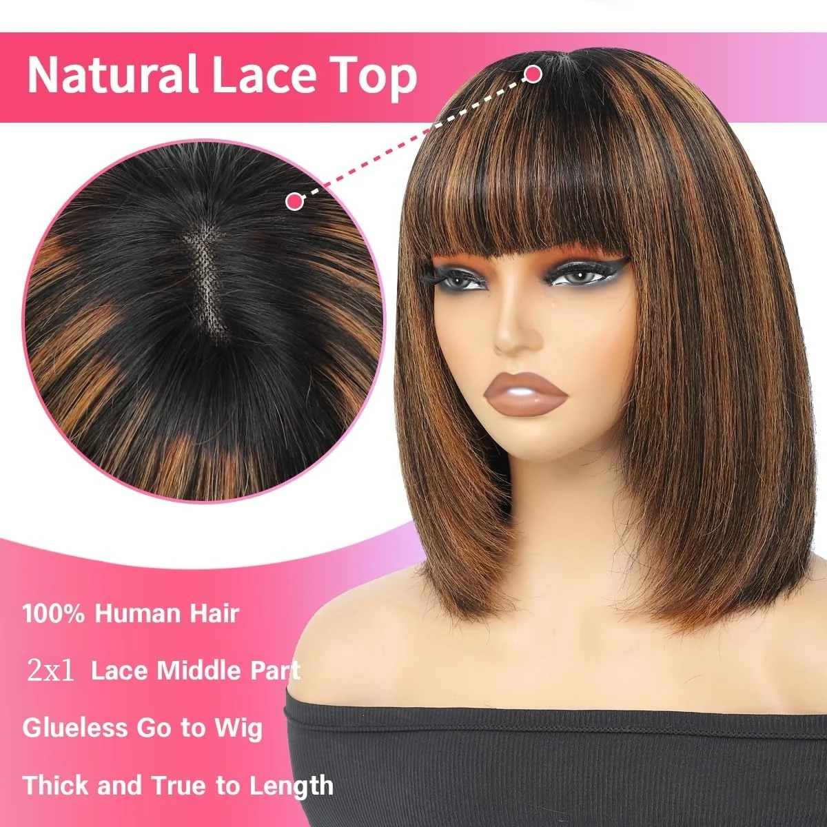 1b/30 Прямой парик Боб из человеческих волос с челкой 2x1 10 дюймов Бесклеевой HD Парик Боб с челкой 250 Плотность Дышащая шапочка