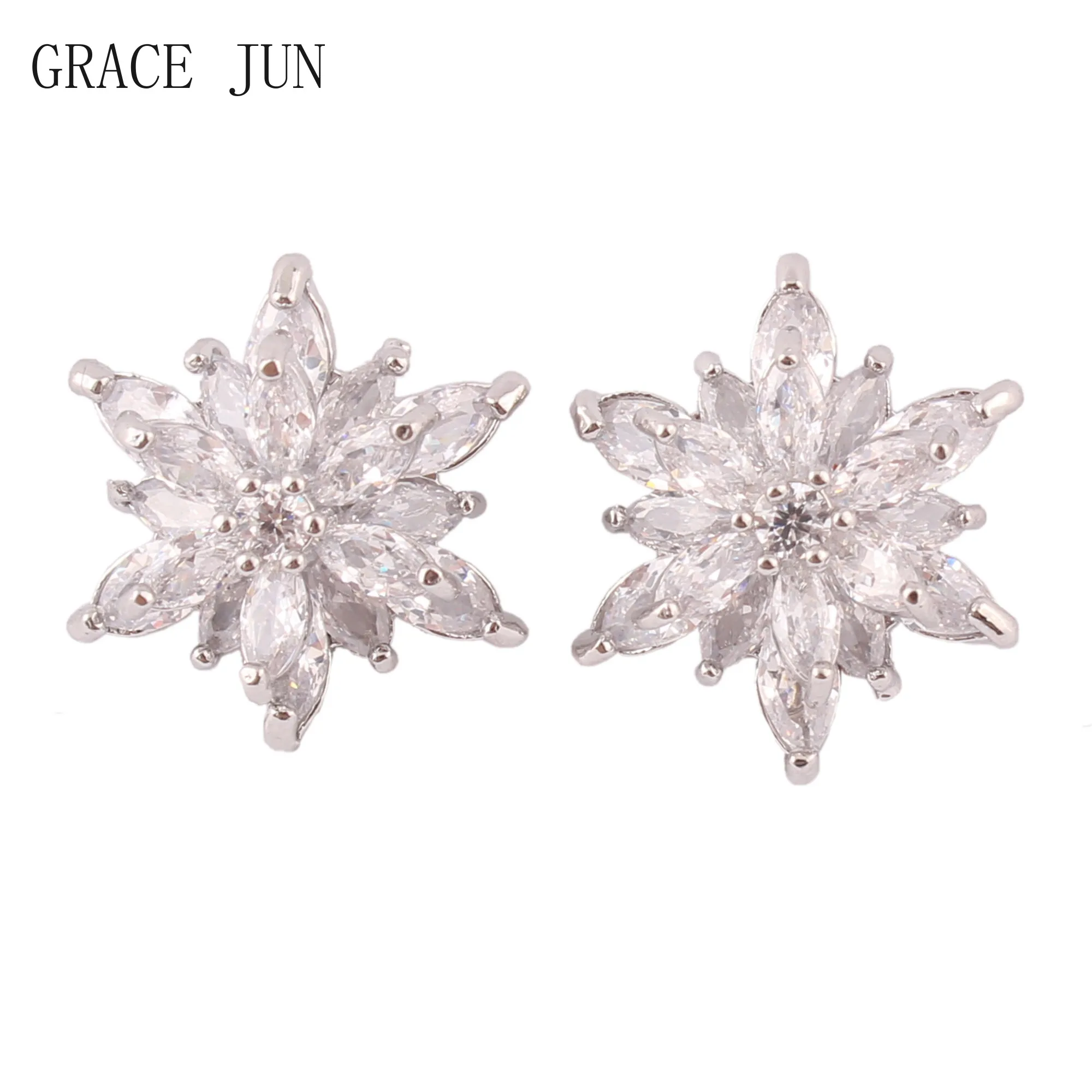 GRACE JUN Cute Flower Shape AAA Cubic Zircon Material Clip on Earrings for Girl Birthday Party No Pierced Cuff Earrings Ear Clip