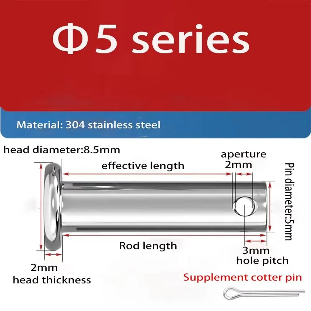 10Pcs/Set Durable M6 Pin Shaft Cotter Flat Head Cylindrical Positioning Pin with Hole T Shape Plug Pin Set