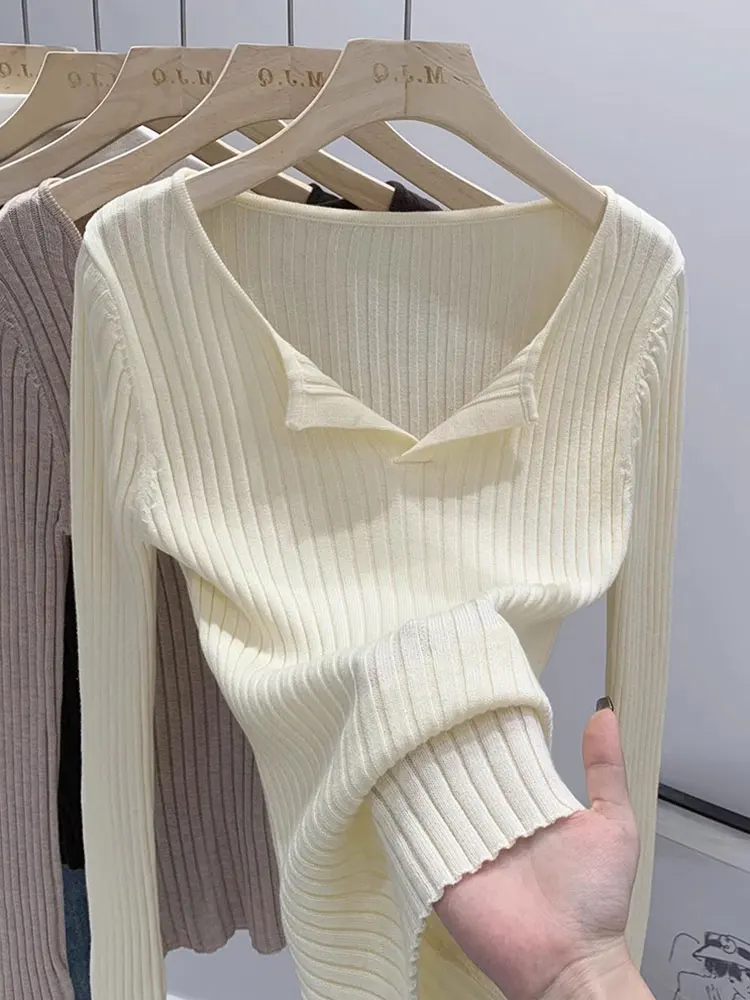 

Unique Beautiful V-Neck Knitted Top Korean Style Lazy Fashion Women's Base Layer Shirt Super Good Looking Sweater for Early S...