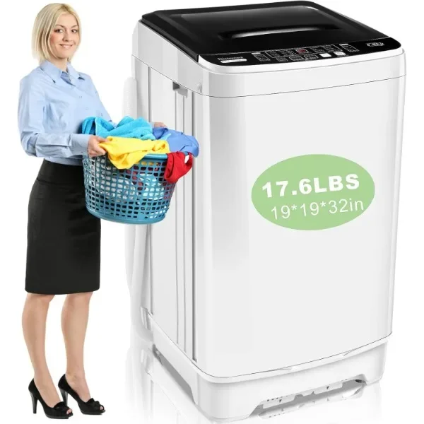 Nictemaw Portable Washing Machine, 17.6Lbs Capacity Portable Washer with Drain Pump, 10 Wash Programs/LED Display