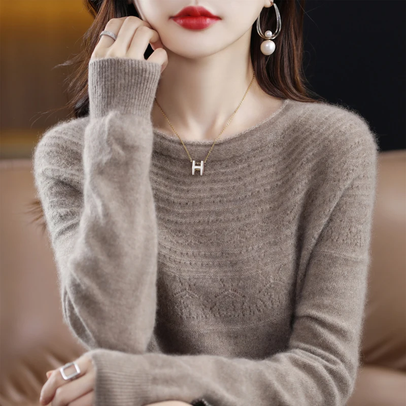 Cashmere Sweater Women Knit Sweater 100% Pure Merino Wool 2023 Winter Fashion Slash Neck Top Autumn Warm Pullover Jumper Clothes