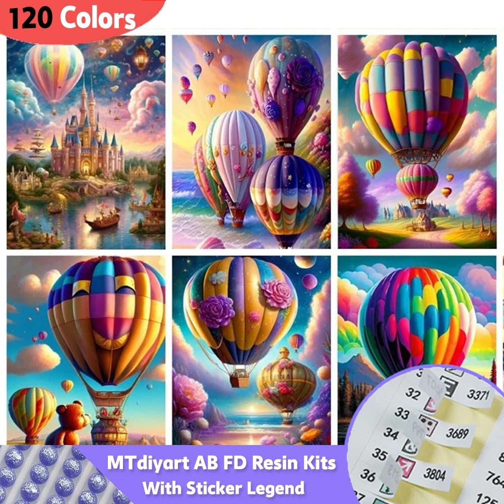 Hot Air Balloon 120 Colors AB Fairy Dust Resin Diamond Painting With Sticker Kit 5D Diy Mosaic Landscape Handmade Home Decor