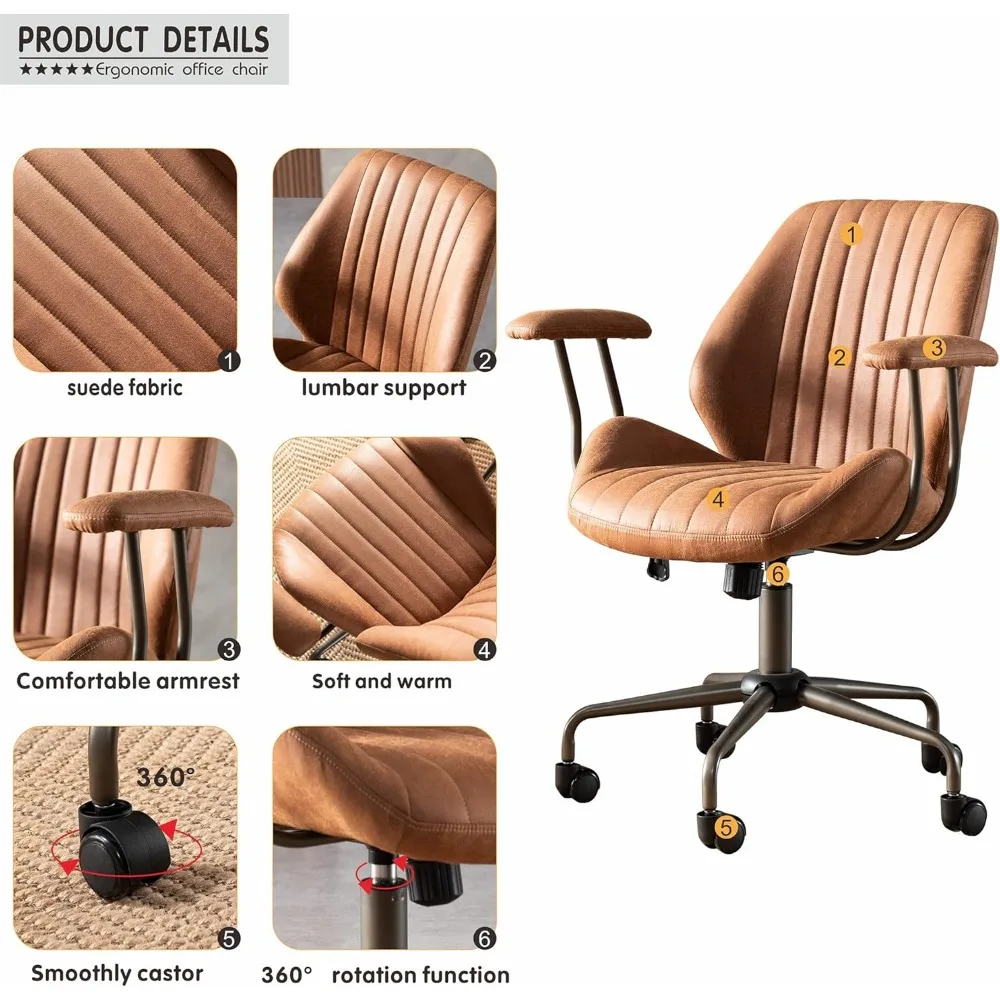 ovios Home Office Desk Chair Computer Chair with Mid Back Support Armrests Rolling Swivel Wheels Height Adjustable Task Chair