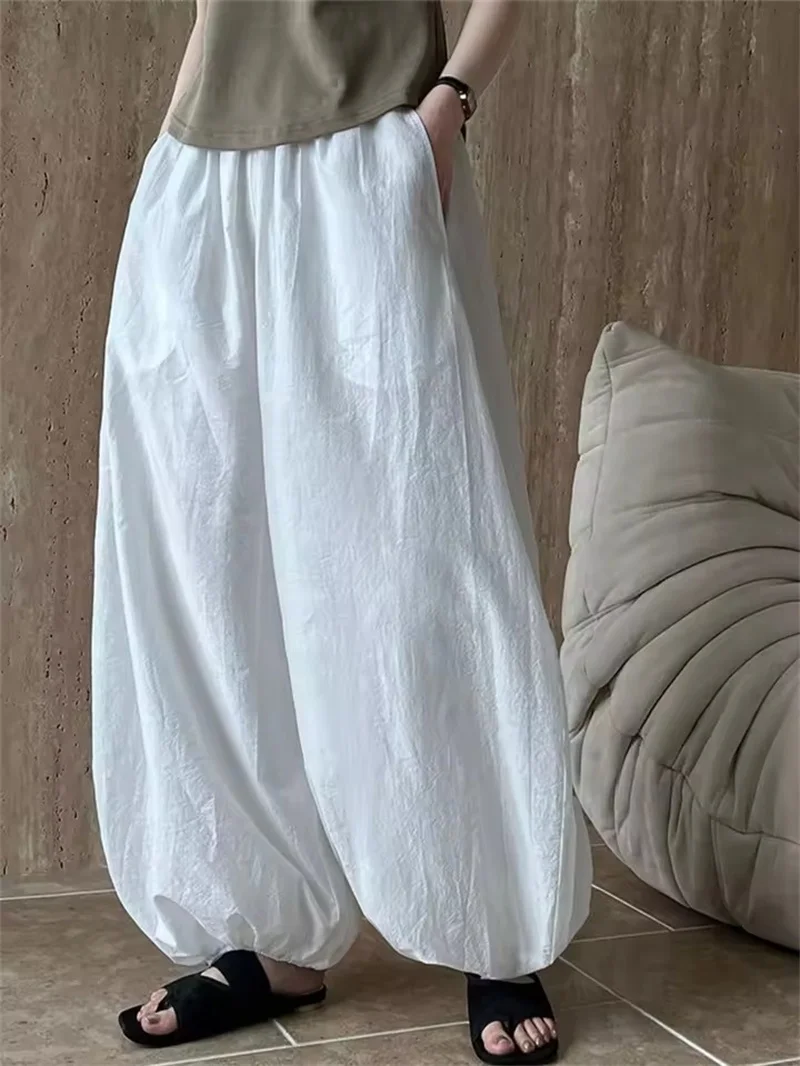 

Fashion Oversized Lantern Trousers Women 2025 New Summer Elegant Lazy Design Pants Casual Loose Breathable Cotton Wide Leg Pants