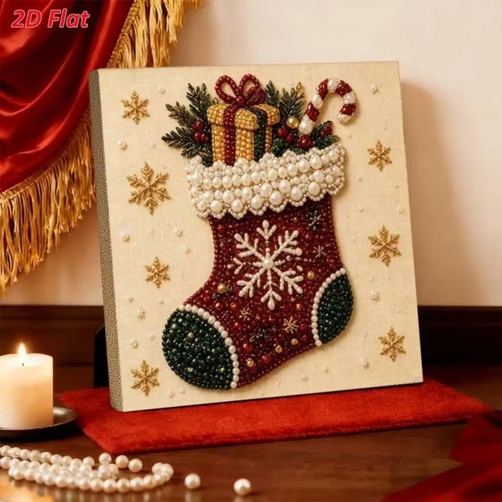 DIY Craft Kit Christmas Pearl Painting Canvas Bead Art Kit Christmas Wall Art 2D Flat Christmas Pattern Beaded Picture
